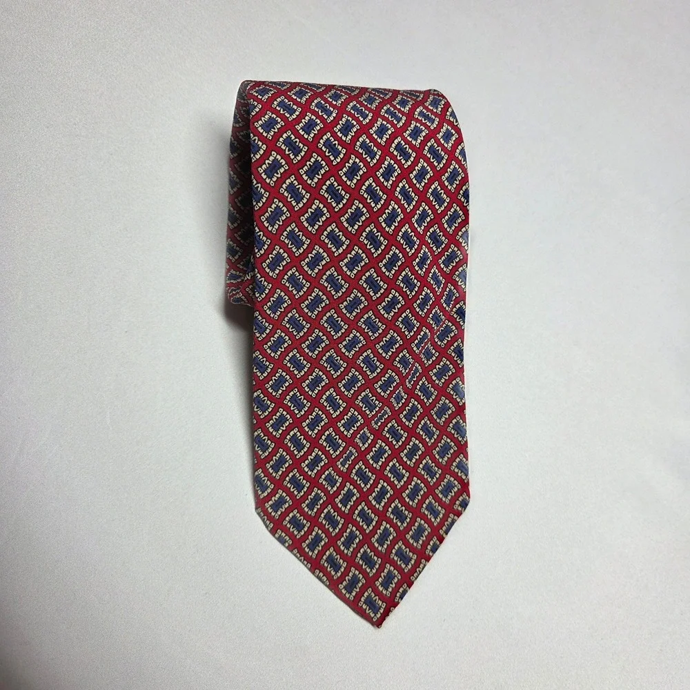 Polo Ralph Lauren Mark Shale Silk Tie Mens Vintage Red Blue Geometric USA Made
